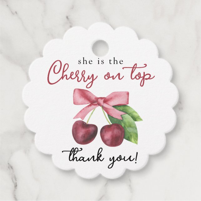 Étiquettes Cadeau Baby shower cerisier - Merci (Devant)