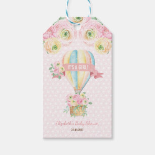 Étiquettes-cadeau Baby shower chaud floral assez rose de ballon à