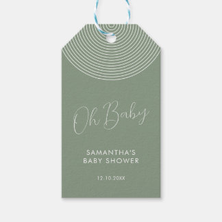 Étiquettes-cadeau Baby Shower Chic Script Vert Sauge Moderne