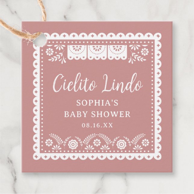 Étiquettes Cadeau Baby shower Cielito Lindo Talavera rose (Devant)