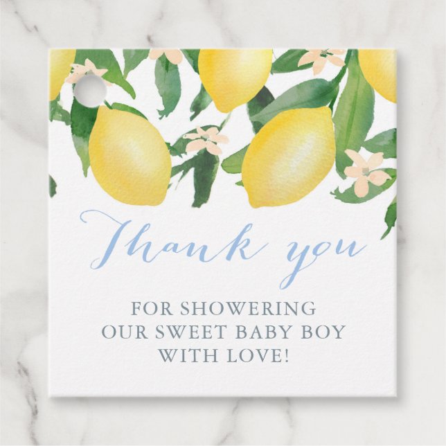 Étiquettes Cadeau Baby shower Citrons pour bébé doux garçon (Devant)