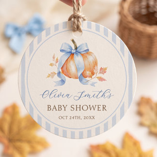 Étiquettes Cadeau Baby Shower Citrouille Bleue Bébé Automne
