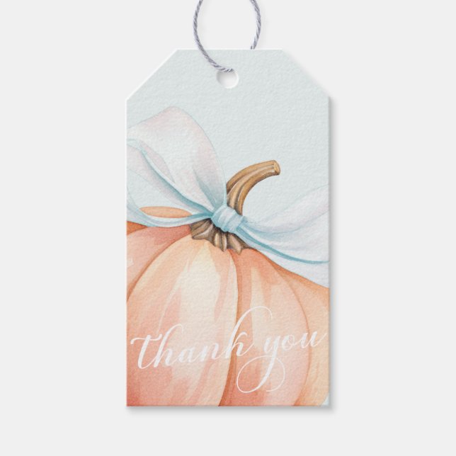Étiquettes-cadeau Baby shower Citrouille Blue Bow (Devant)