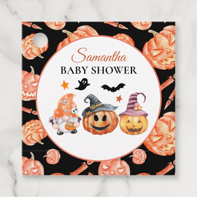 Étiquettes Cadeau Baby shower Citrouille d'Halloween (Devant)