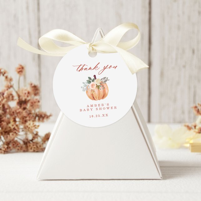 Étiquettes Cadeau Baby shower Citrouille en terre cuite Merci (Créateur téléchargé)