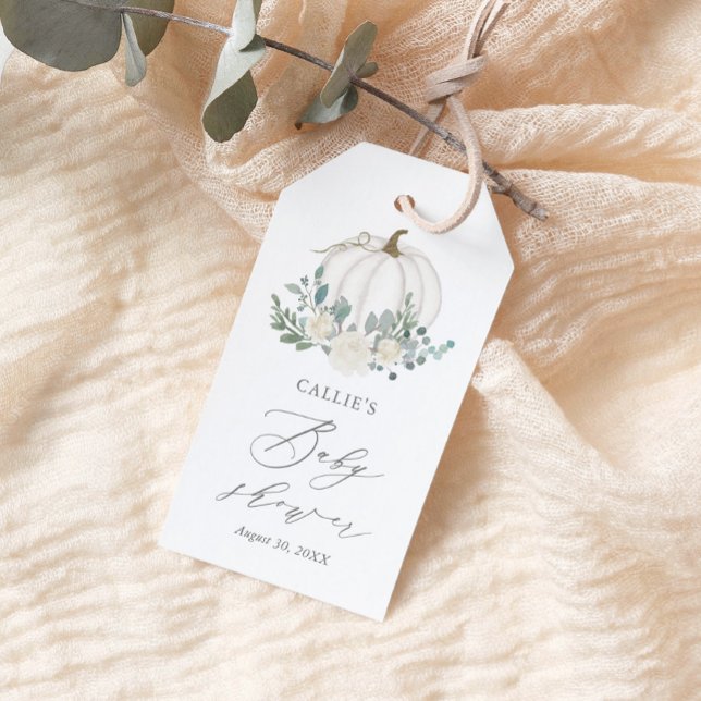 Étiquettes-cadeau Baby shower Citrouille Floral Greenery (Créateur téléchargé)