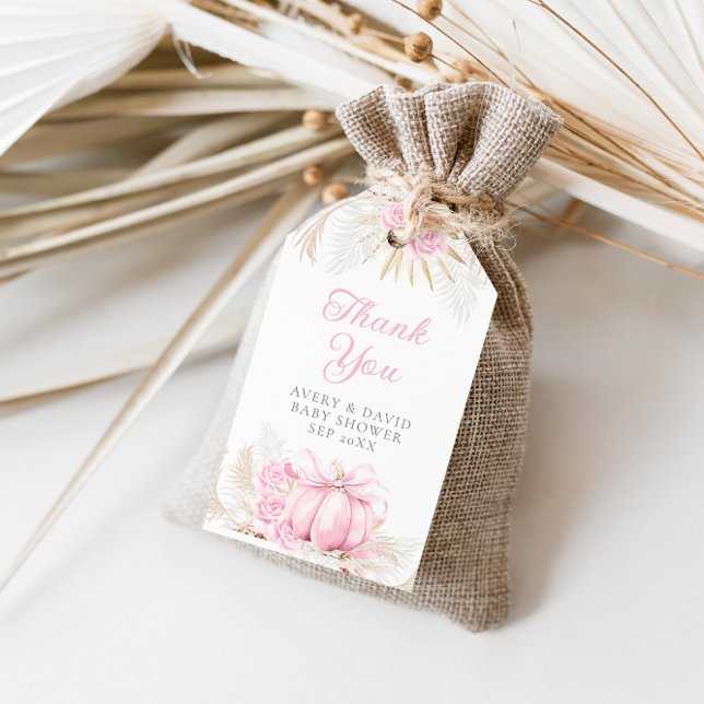 Étiquettes-cadeau Baby shower Citrouille rose fille Floral Bow (Créateur téléchargé)