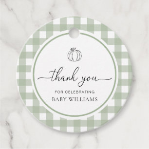 Étiquettes Cadeau Baby shower Citrouille Sage Green En vichy