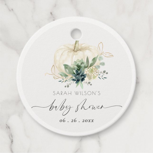 Étiquettes Cadeau Baby shower Citrouille succulent bleu bleu bleu Du (Devant)