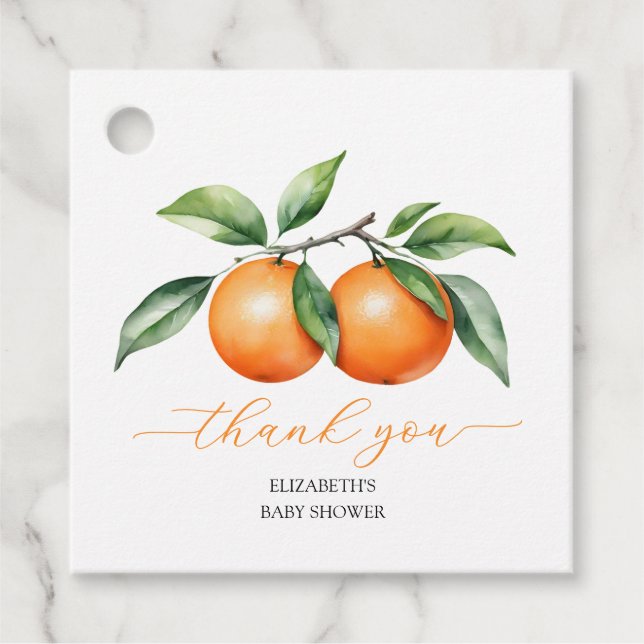 Étiquettes Cadeau Baby shower Citrus Orange (Devant)