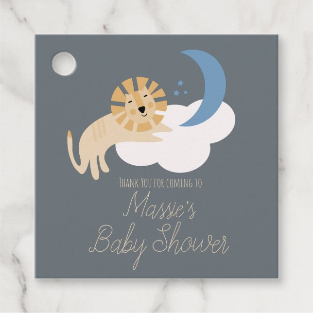 Étiquettes Cadeau Baby shower Cloud Lion Moon (Devant)