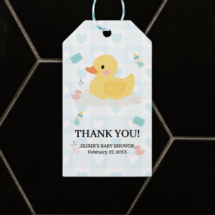 Étiquettes-cadeau Baby shower Coeurs bleus en caoutchouc