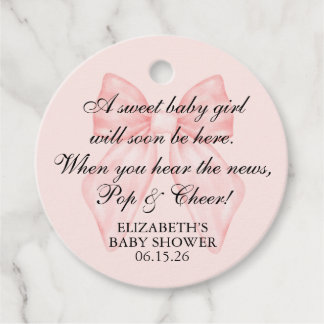 Étiquettes Cadeau Baby Shower Coquette Champagne Ruban Rose