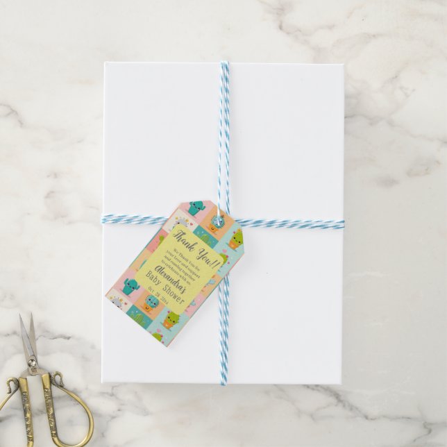 Étiquettes-cadeau Baby shower Cute Cactus Kawaii (Avec de laficelle)