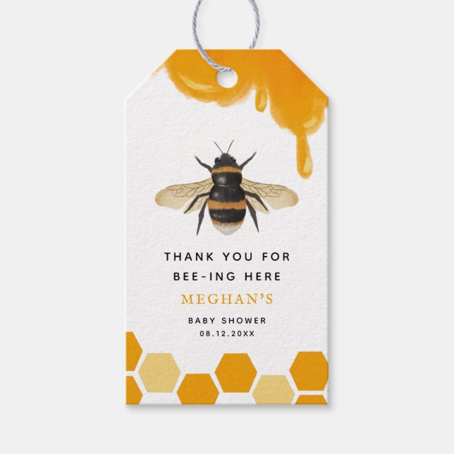Étiquettes-cadeau Baby shower d'abeilles au miel (Devant)