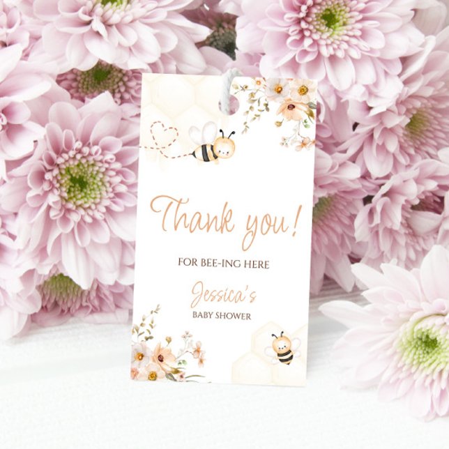Étiquettes-cadeau Baby shower d'abeilles florales au miel Merci (Créateur téléchargé)