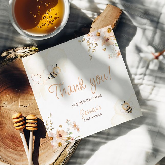 Étiquettes Cadeau Baby shower d'abeilles florales au miel Merci (Créateur téléchargé)