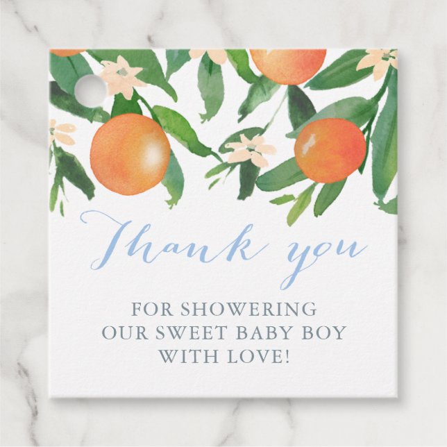 Étiquettes Cadeau Baby shower d'agrumes pour bébé doux garçon (Devant)