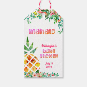 Étiquettes-cadeau Baby shower d'ananas tropical Floral MAHALO