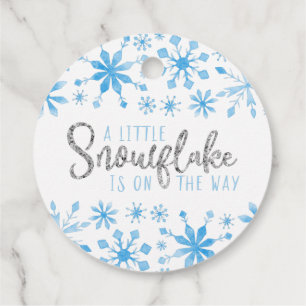 Étiquettes Cadeau Baby shower d'aquarelle bleu Little Snowflake