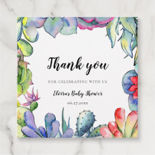 Étiquettes Cadeau Baby shower d'aquarelle de cactus succulent