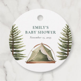 Étiquettes Cadeau Baby shower d'aquarelle de la forêt de camping