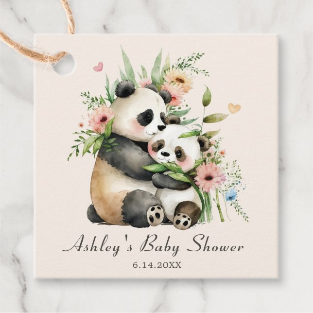 Étiquettes Cadeau Baby shower d'aquarelle mignonne Fleurs et ours (Devant)