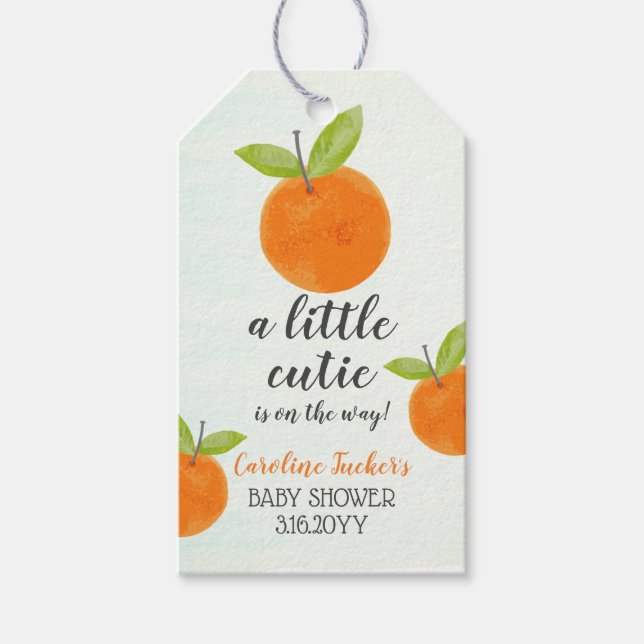 Étiquettes-cadeau Baby shower d'aquarelle orange Little Cutie Favori (Devant)