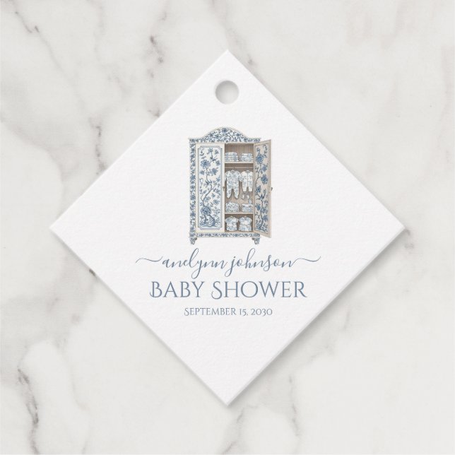 Étiquettes Cadeau Baby shower d'armoire Botanique Toile Bleue (Devant)