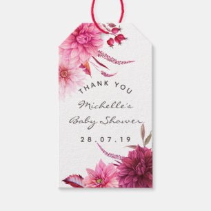 Étiquettes-cadeau Baby shower d'automne Bourgogne et Blush Merci inv
