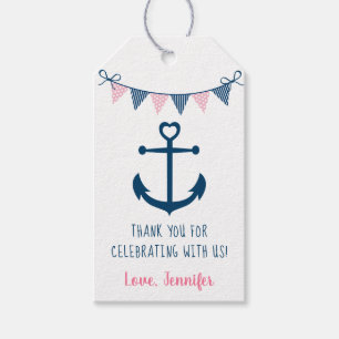 Étiquettes-cadeau Baby shower de Ancre nautique féminin de la Marin