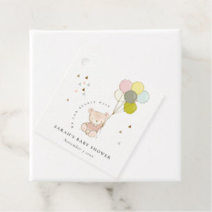 Étiquettes Cadeau Baby shower de ballon d'ours d'attente blanc mou