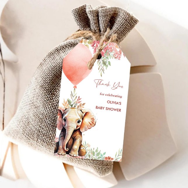 Étiquettes-cadeau Baby shower de ballons d'automne de Forest Elephan (Forest Elephant Autumn Balloon Baby Shower Gift Tags)