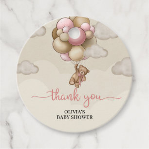 Étiquettes Cadeau Baby shower de ballons rose brun pour bébé ours
