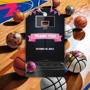 Étiquettes-cadeau Baby shower de basket-ball rose