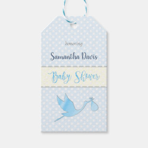 Étiquettes-cadeau Baby shower de bébé en cigogne bleue