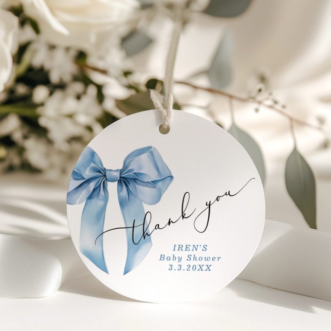 Étiquettes Cadeau Baby shower de boule bleu Merci (Créateur téléchargé)