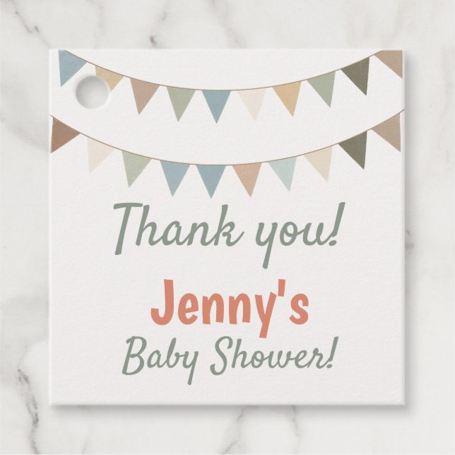 Étiquettes Cadeau Baby shower de bunker Pastel merci (Devant)