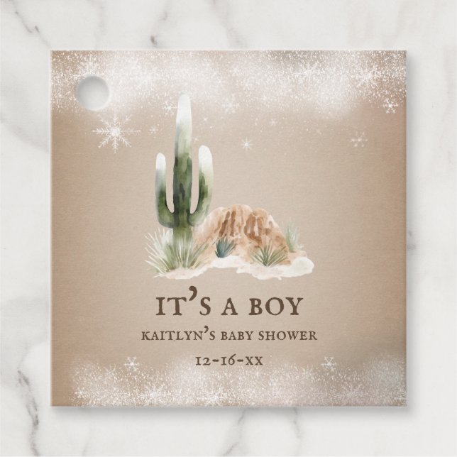 Étiquettes Cadeau Baby shower de Cactus de neige du désert (Devant)