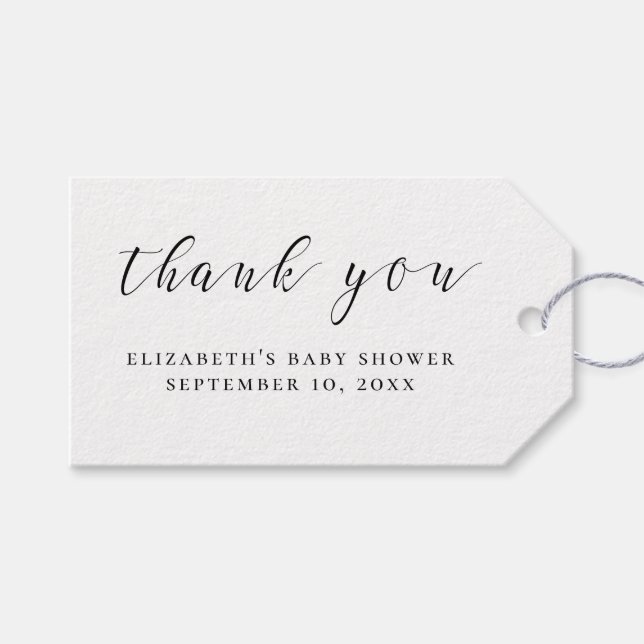Étiquettes-cadeau Baby shower de calligraphie noir et blanc merci (Devant (Horizontal))