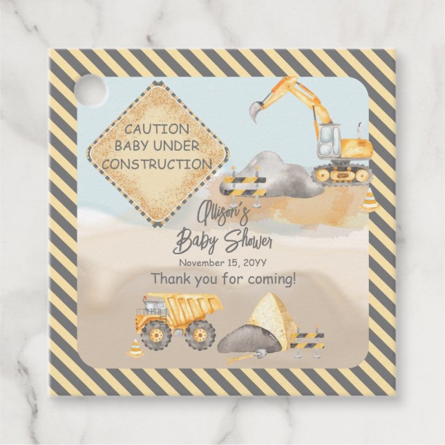 Étiquettes Cadeau Baby shower de camion de construction (Devant)