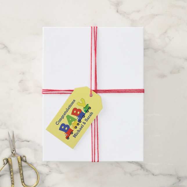 Étiquettes-cadeau Baby shower de camions (Avec de la ficelle)