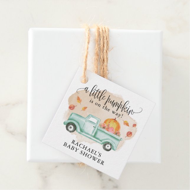 Étiquettes Cadeau Baby shower de camions agricoles Citrouilles de Fa (En situation)
