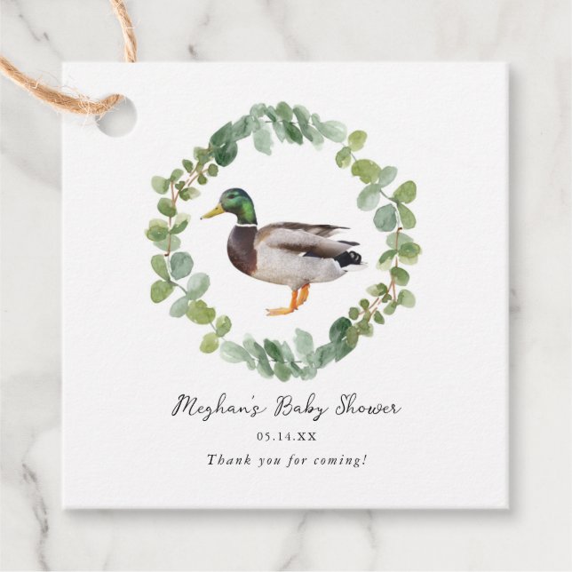 Étiquettes Cadeau Baby shower de canard de Mallard neutre pour les f (Devant)