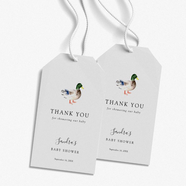 Étiquettes-cadeau Baby shower de canard Élégant Merci Script chic (Créateur téléchargé)
