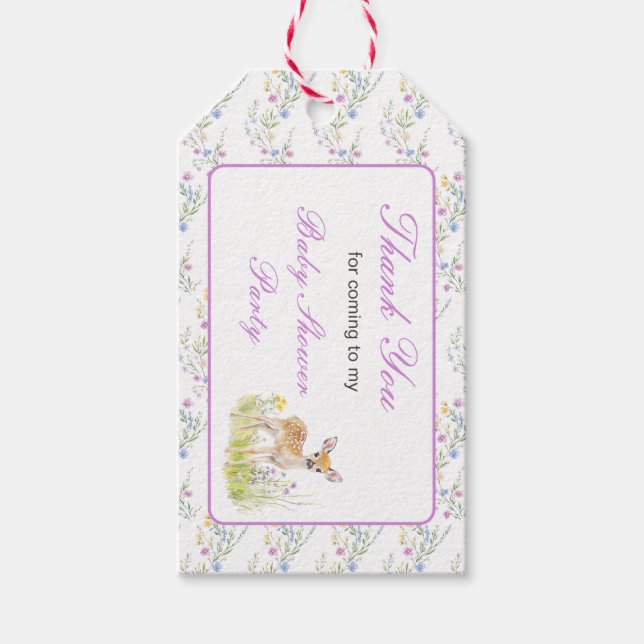 Étiquettes-cadeau Baby shower de cerfs de printemps (Devant)
