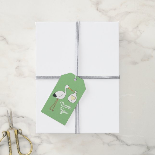 Étiquettes-cadeau Baby shower de cigogne (Avec de la ficelle)