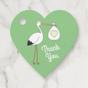 Étiquettes Cadeau Baby shower de cigogne vert genre neutre