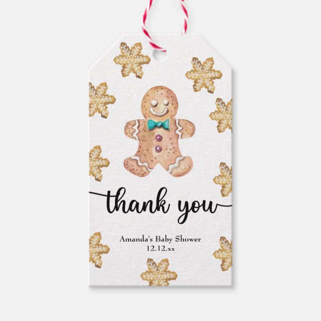 Étiquettes-cadeau Baby shower de cookies de Noël merci (Devant)