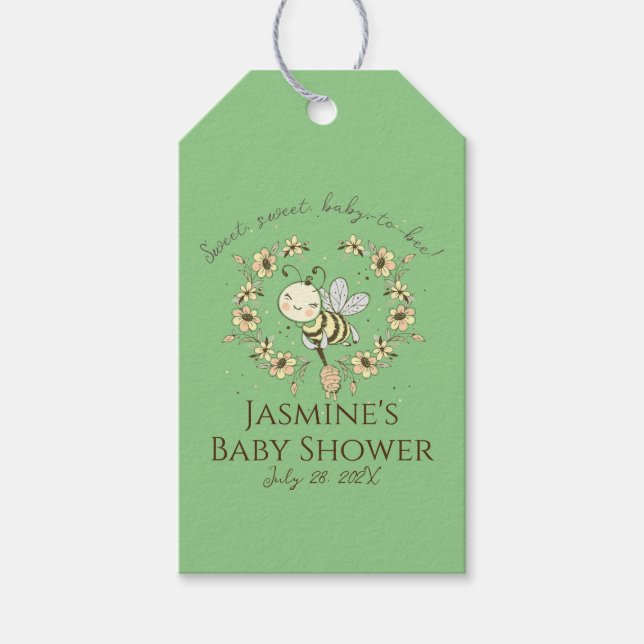 Étiquettes-cadeau Baby shower de couronne d'abeilles (Devant)